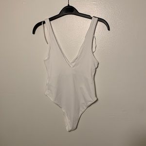 White V-Neck Plunge Body Suit